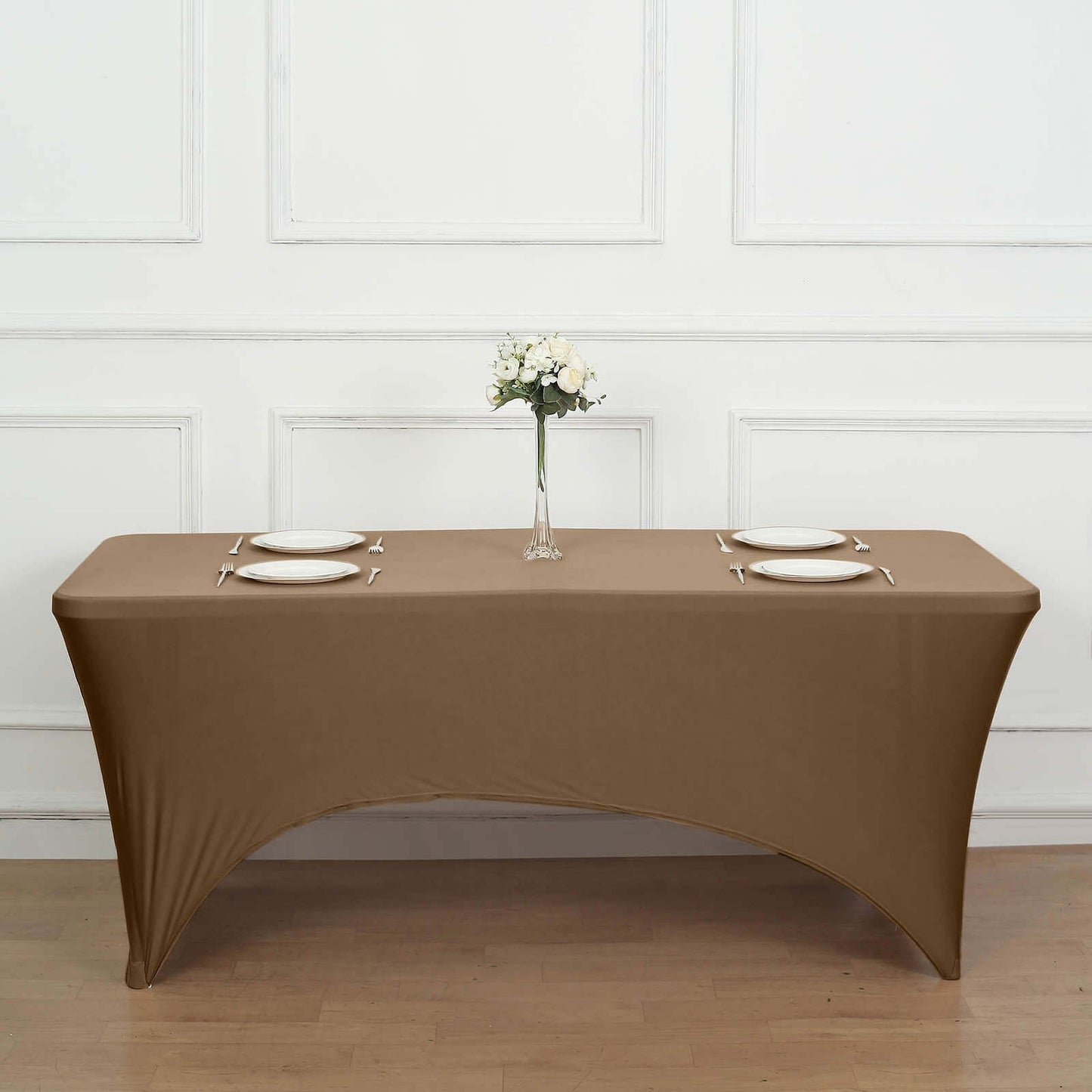 Stretch Spandex 6ft Rectangle Tablecloth Taupe - Durable Form-Fitting Table Cover
