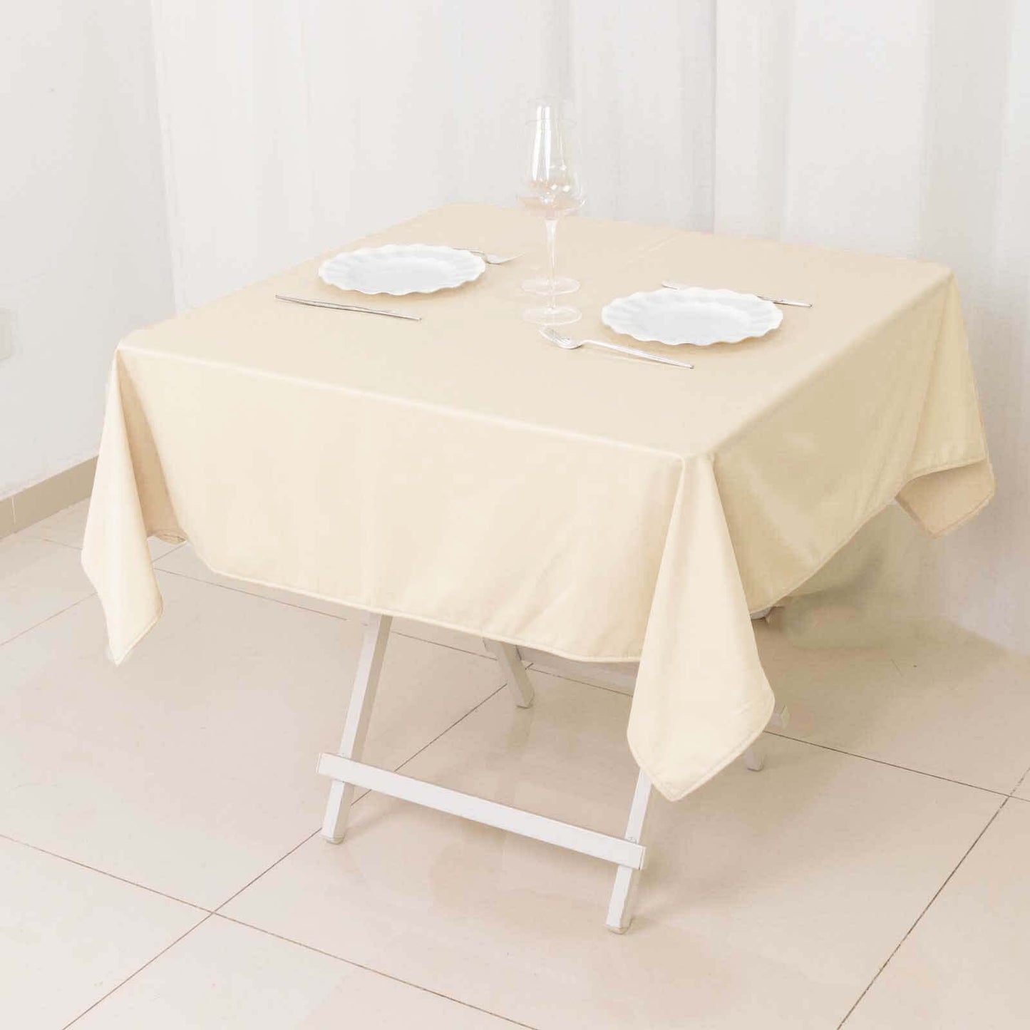 Scuba Square 54"x54" Tablecloth Beige - Wrinkle Free & Stain Resistant Table Cover