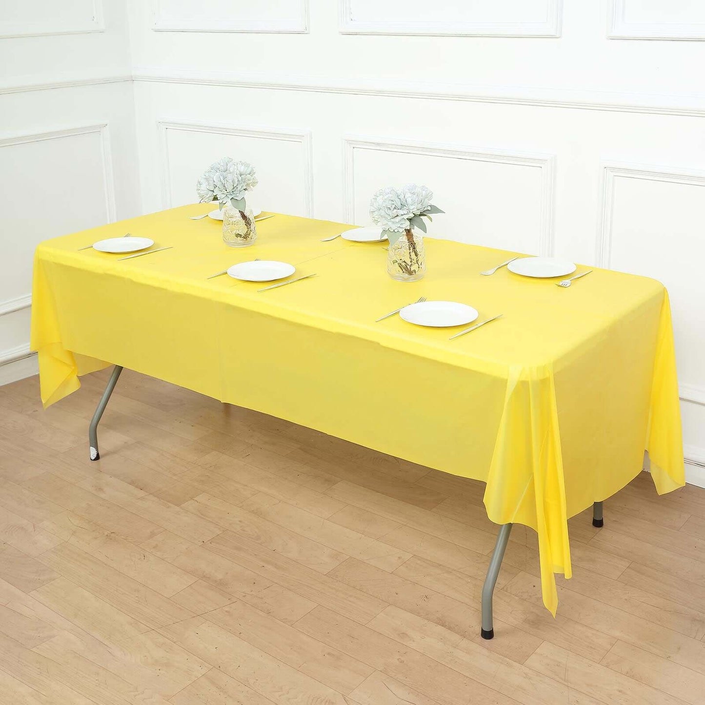5-Pack Plastic Table Covers Yellow Rectangle - Reliable PVC Disposable Covers for Gatherings 54"x108"