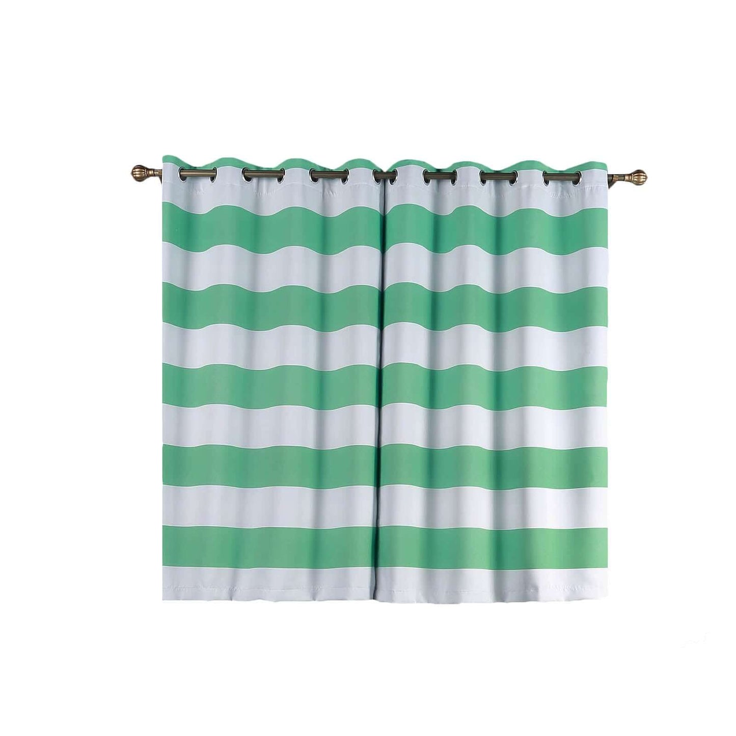 2 Pack White Mint Cabana Stripe Thermal Blackout Window Curtain Grommet Panels, Noise Canceling Curtains - 52"x64"