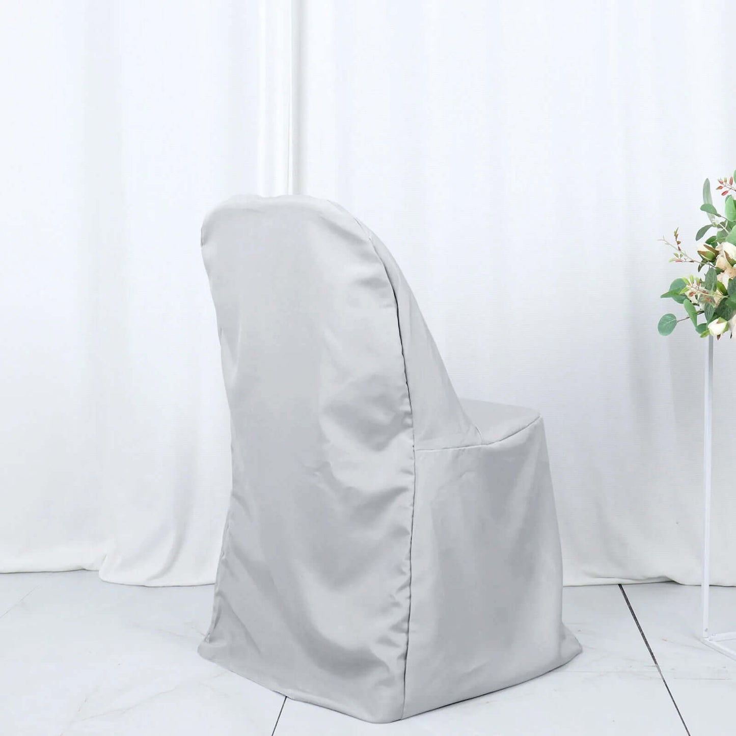 Polyester Slip On Folding Chair Covers Silver - Stain-Resistant Reusable Durable Fabric
