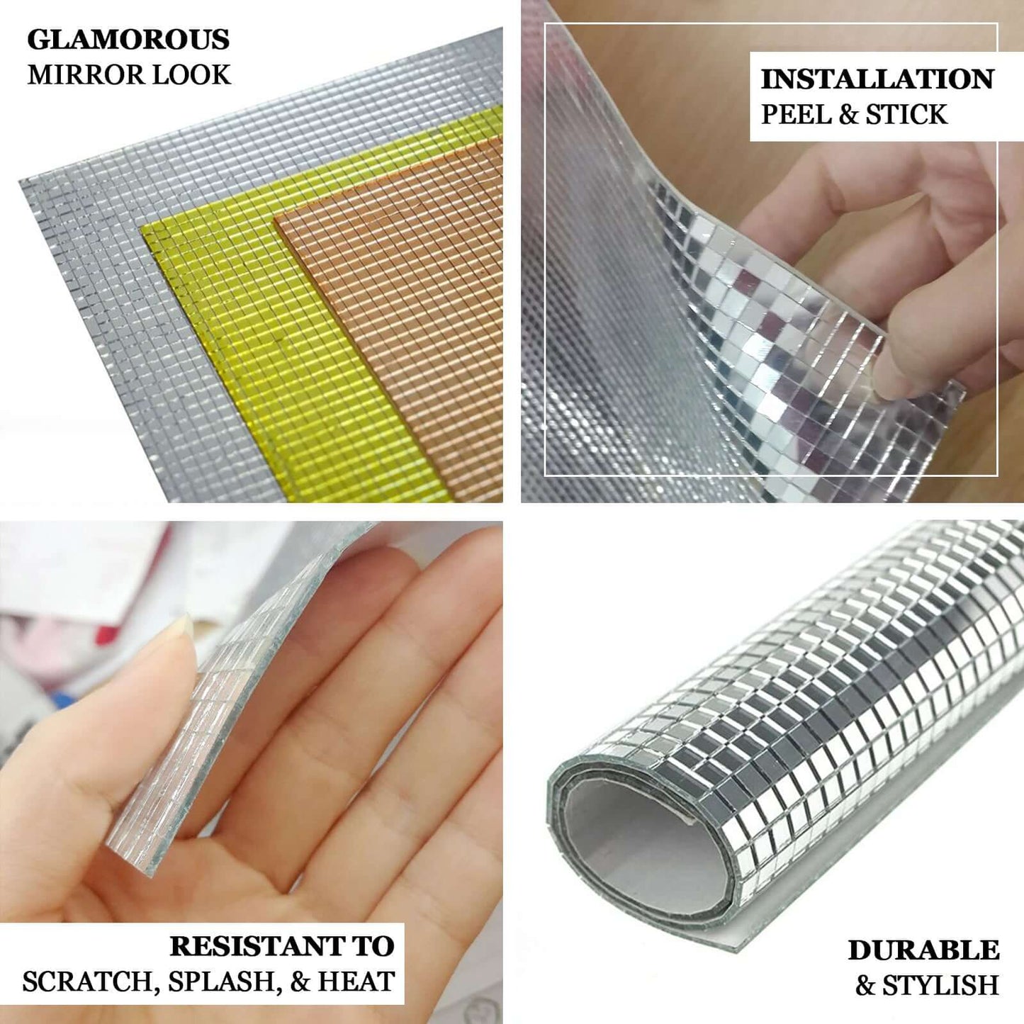 10 Pack 10 Sq ft Silver Peel and Stick Backsplash, Mosaic Mirror Wall Tiles