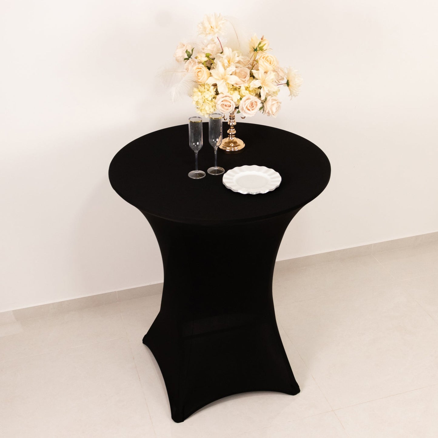 Spandex 36" Round Cocktail Table Cover Black - Easy to Maintain Stretch Fitted Highboy Tablecloth