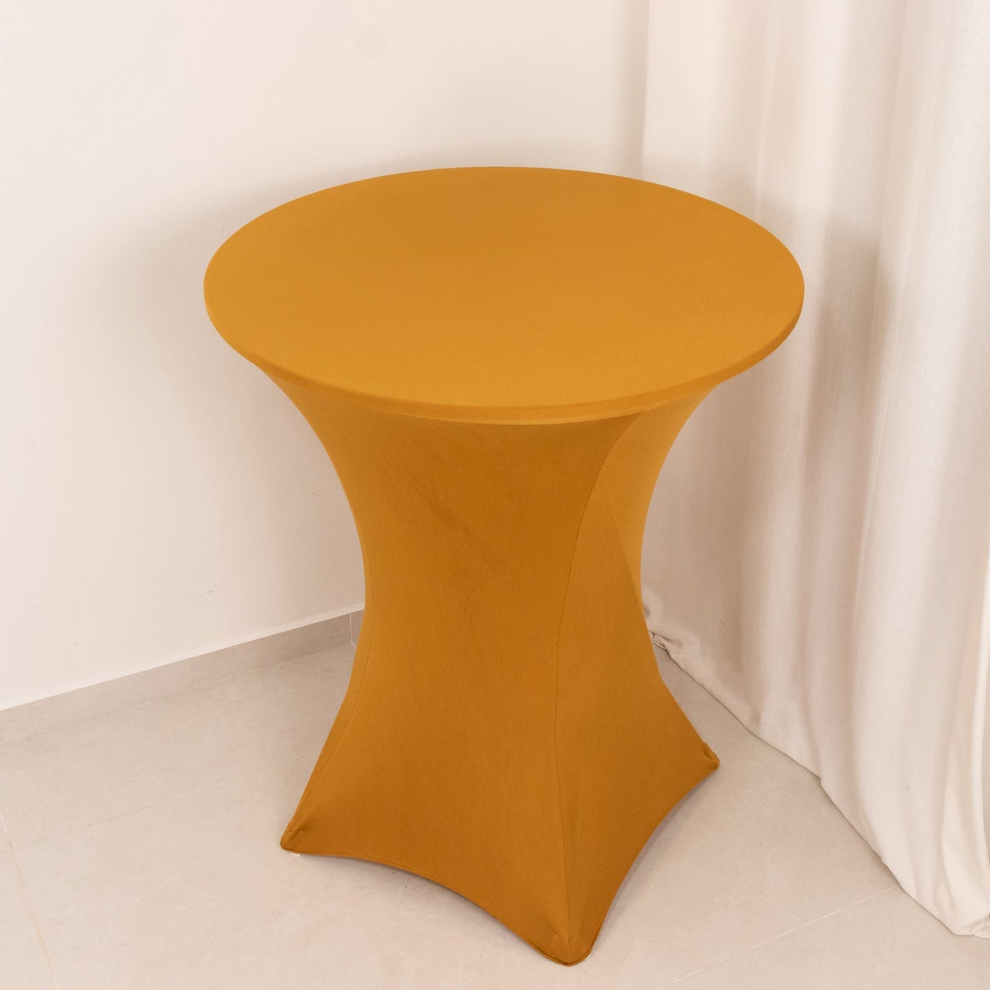 Spandex 36" Round Cocktail Table Cover Gold - Easy to Maintain Stretch Fitted Highboy Tablecloth for Events
