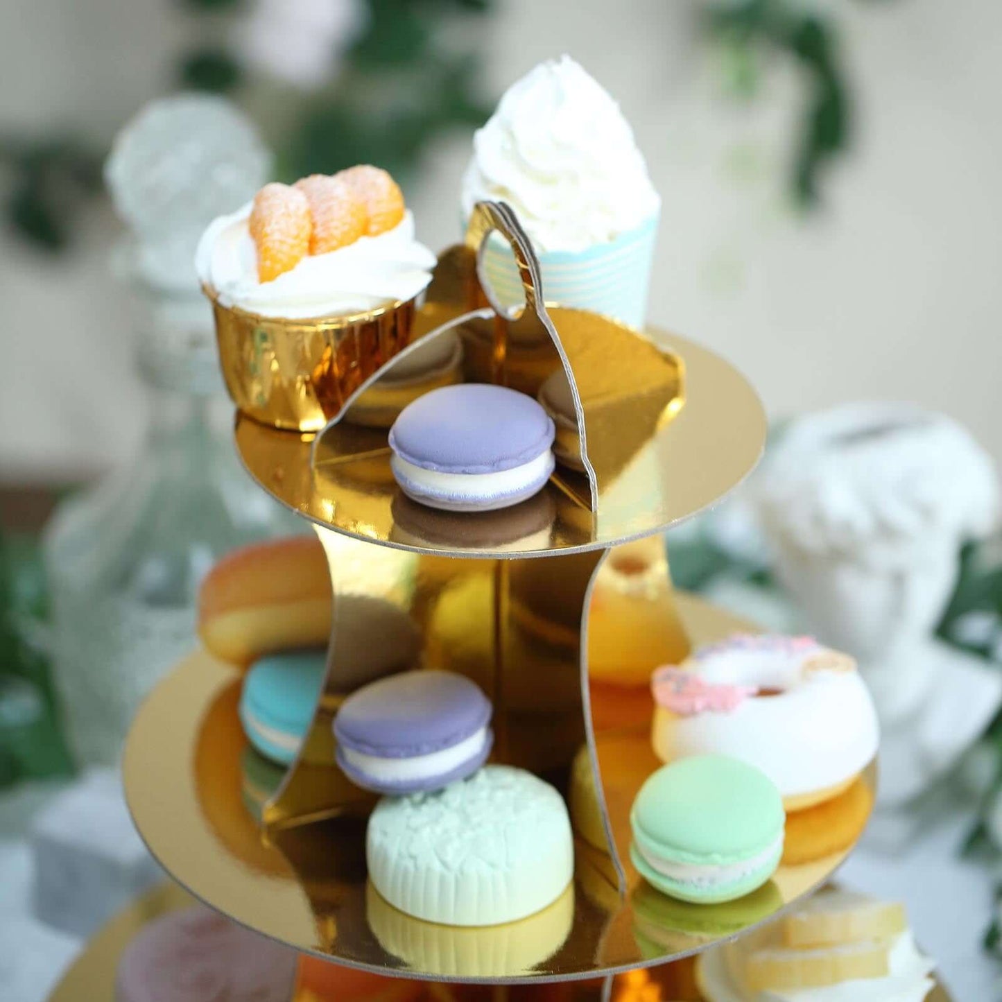 3-Tier Cardboard Cupcake Stand Metallic Gold - Reusable Dessert Table Display Tower for Classy Birthday Wedding Party Decoration 14"