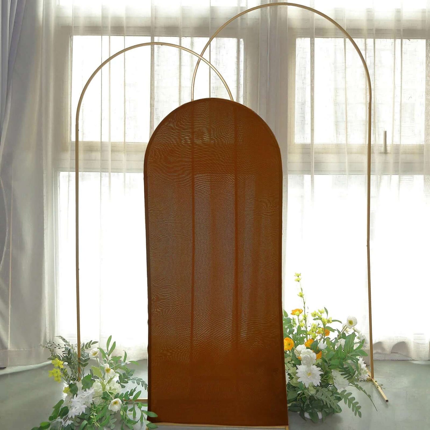 5ft Cinnamon Brown Spandex Fitted Chiara Backdrop Stand Cover For Round Top Wedding Arch