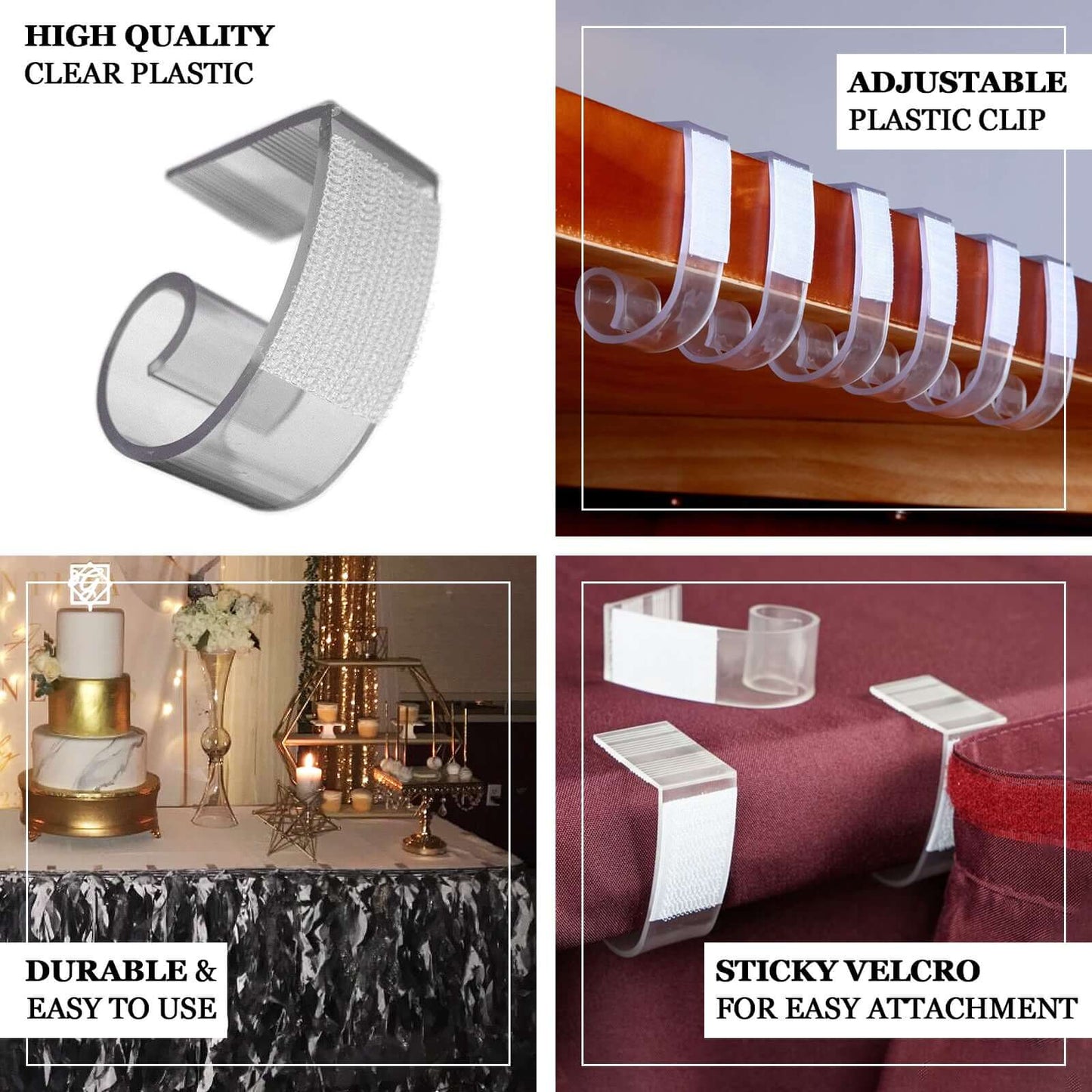 12Pcs 1.2" Adjustable Large Plastic Table Skirt Clips