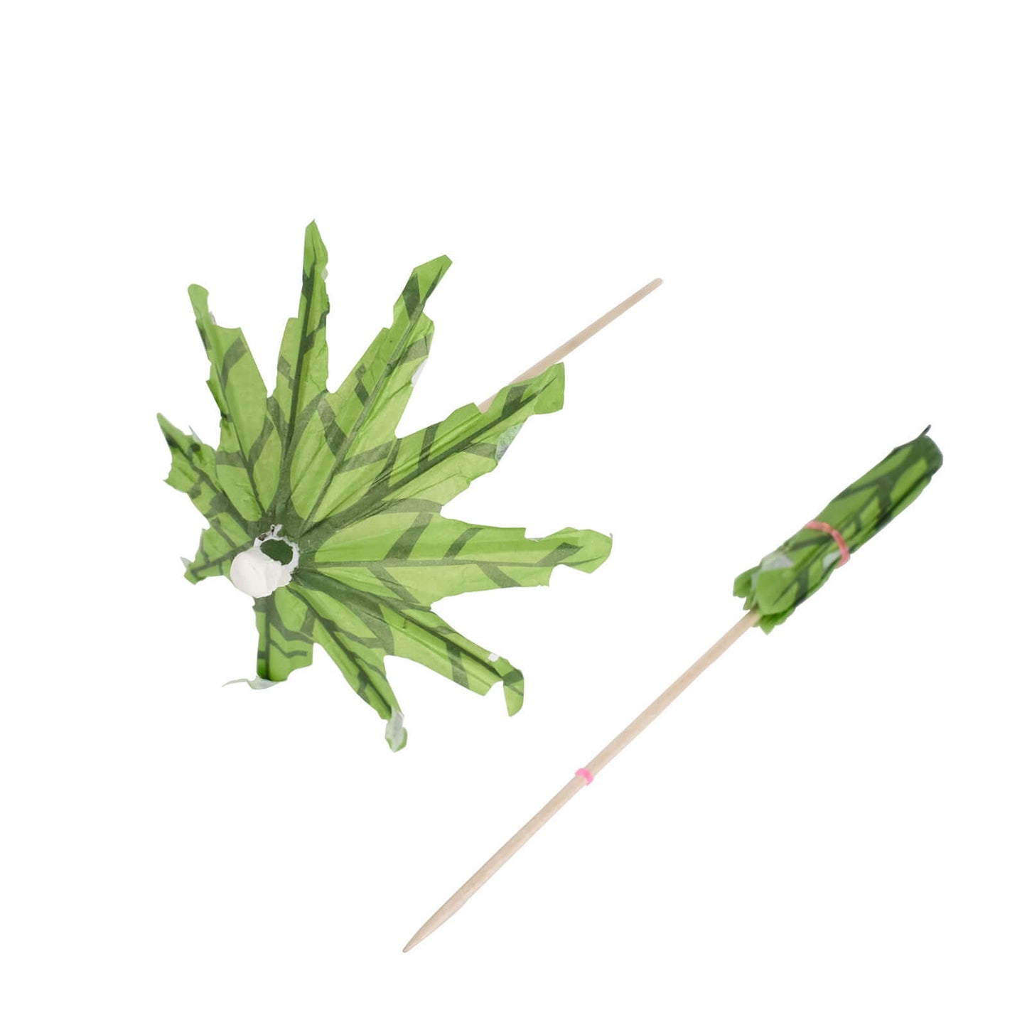 50-Pack Bamboo Cocktail Picks Tropical Leaf Parasol Design Green - Eco Friendly Disposable Drink Stick 6"