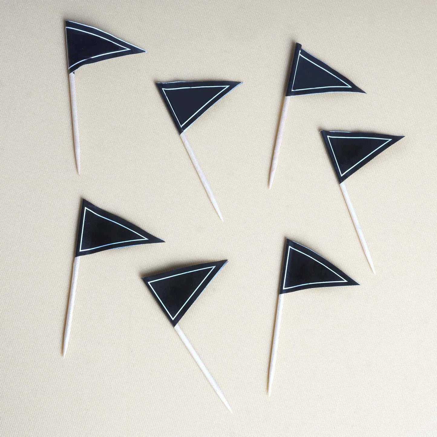 50-Pack Cupcake Topper Picks Black Triangle Flag Design - Food and Cocktail Decorations for Celebrations 3"