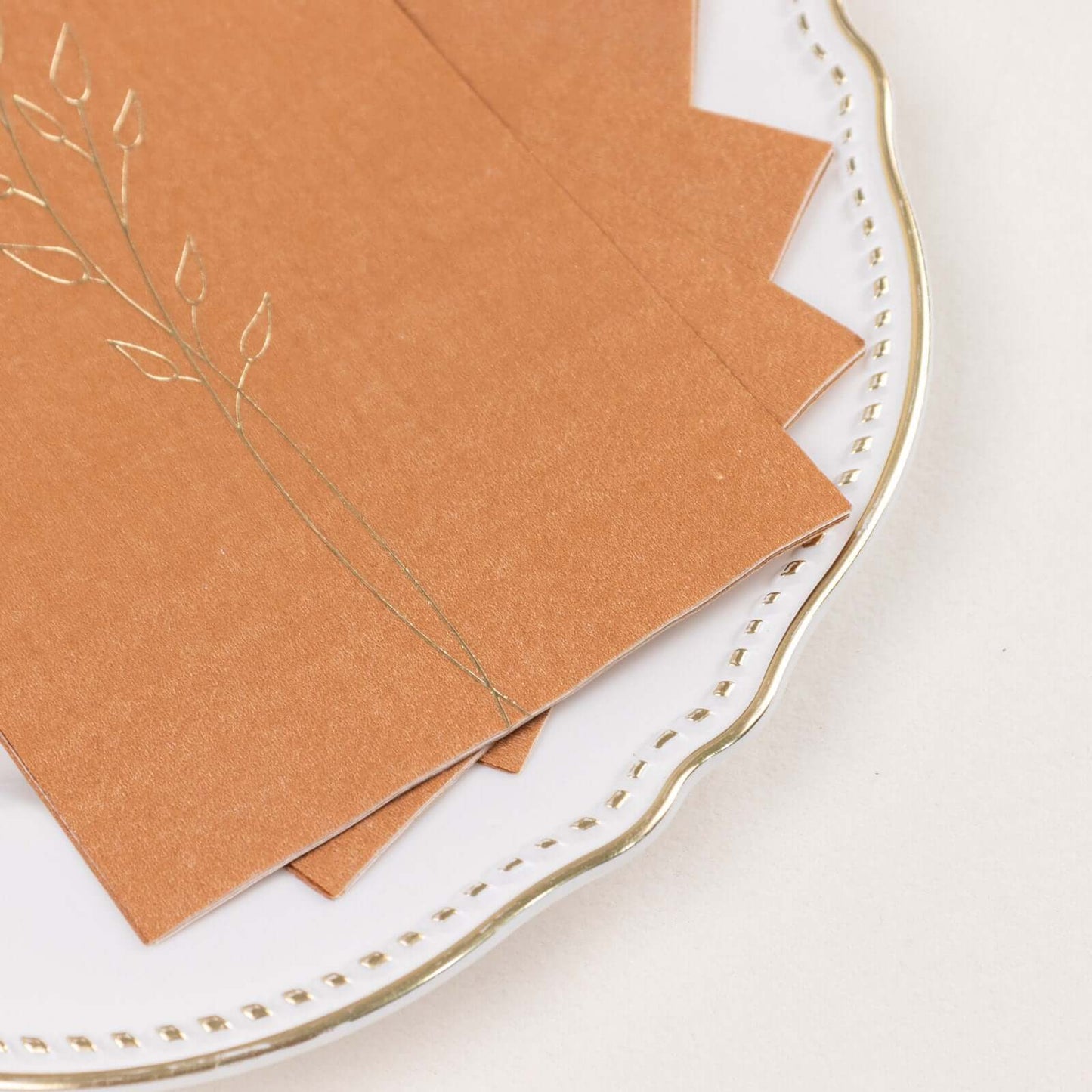 50-Pack Paper Dinner Napkins Terracotta (Rust) with Gold Embossed Leaf - Stylish 2-Ply Disposable Napkins for Weddings 18GSM