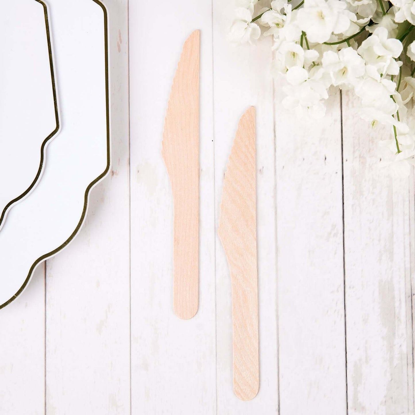 100-Pack Birchwood Knives Natural - Eco Friendly Biodegradable Wooden Utensils for Rustic Themes & Outdoor Parties 7"