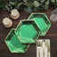25-Pack Paper 7" Hexagon Dessert Plates in Hunter Emerald Green with Gold Geometric Lines & Rim - Stylish Disposable Geometric 300GSM Appetizer Salad Plates