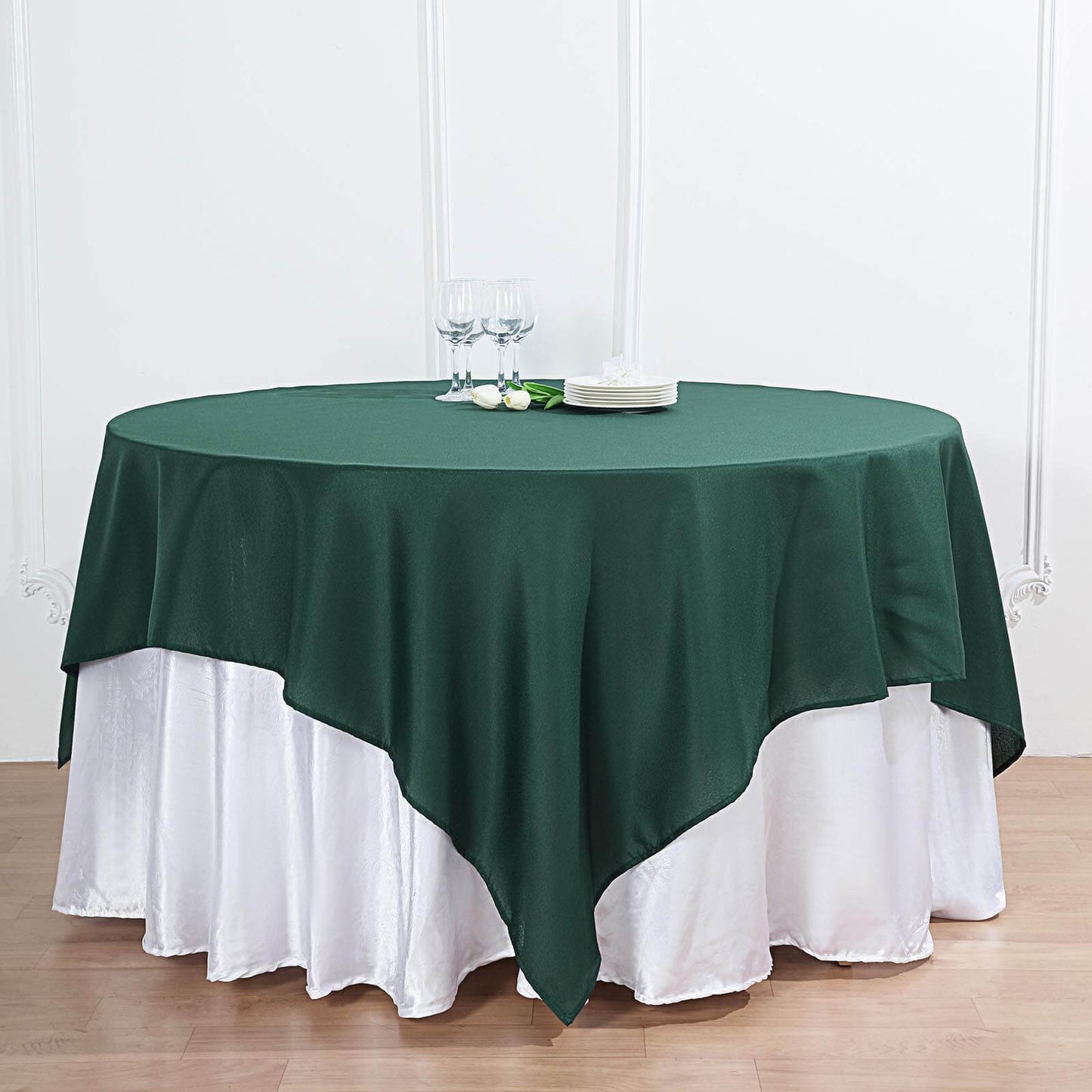 Polyester Square 70"x70" Tablecloth Hunter Emerald Green - Wrinkle-Resistant & Durable Table Cover