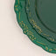 10-Pack Plastic 10" Round Dinner Plates in Hunter Emerald Green with Gold Vintage Embossed Rim - Sturdy Disposable Scalloped Edge Party Plates