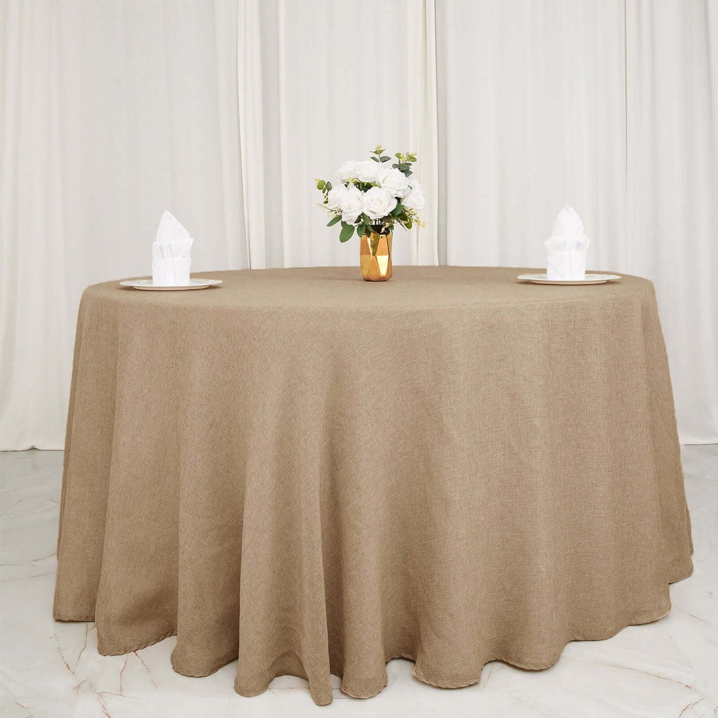 Faux Burlap Jute 108" Round Tablecloth Natural - Rustic Event Table Linen
