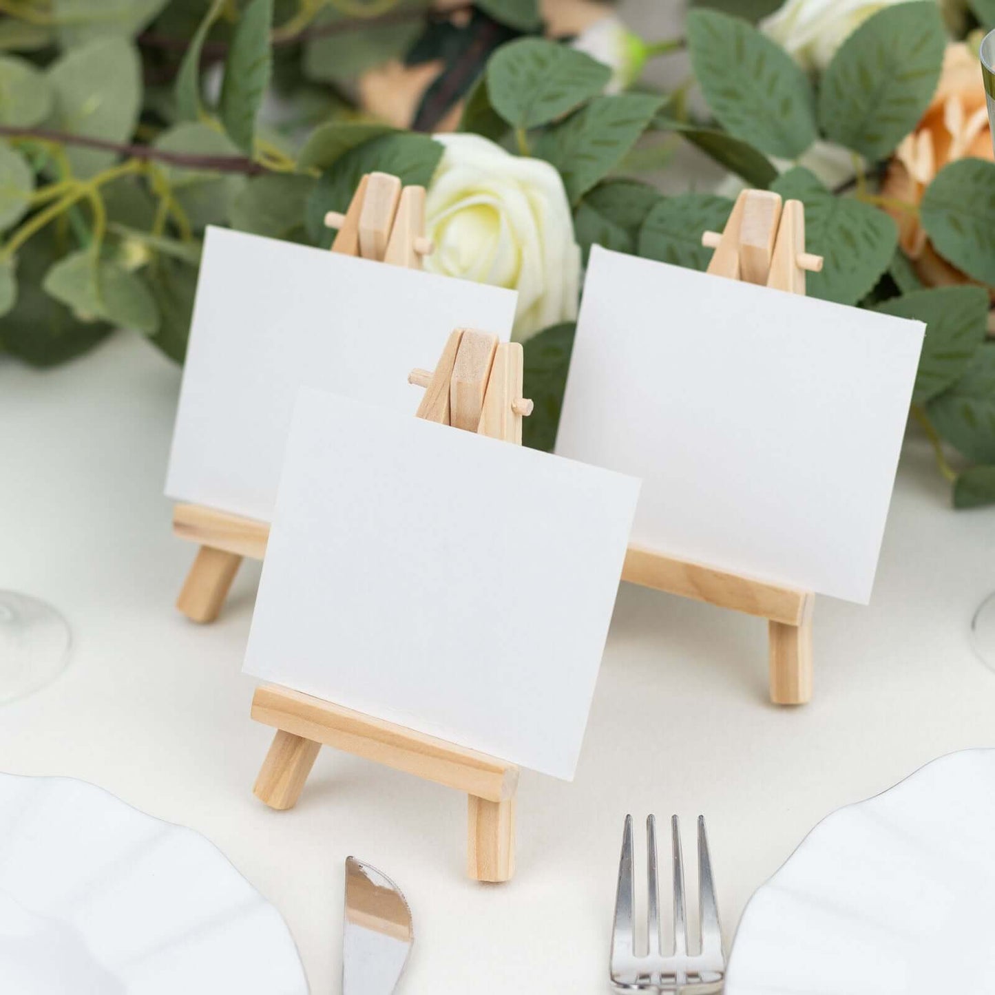 10-Pack Wooden Display Easel Stands DIY Mini Design Natural - Rustic Place Card Table Number Holders 5"