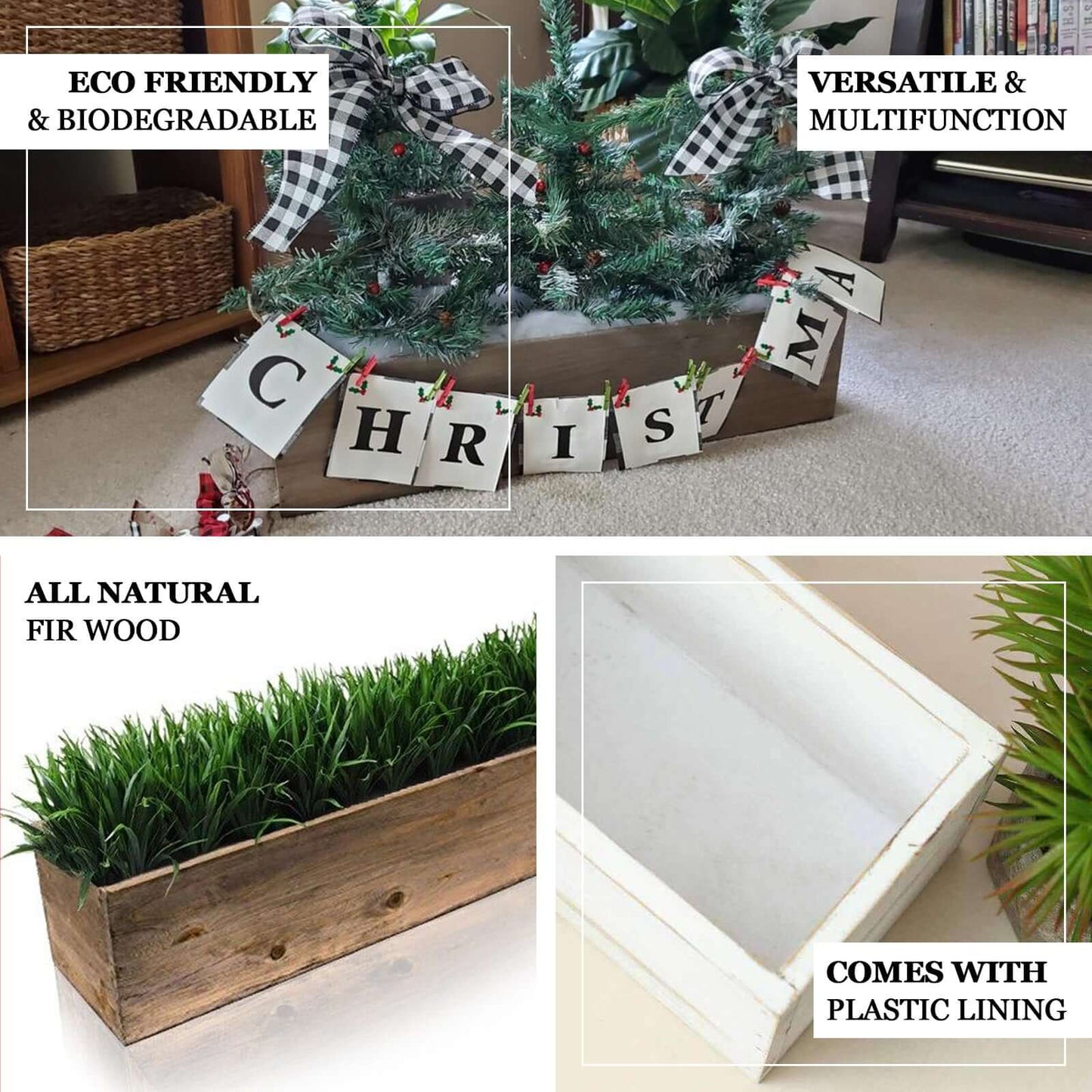 Natural Wood Planter Rectangular Box 24"x6"- Natural Decor with Removable Plastic Liner for Tables