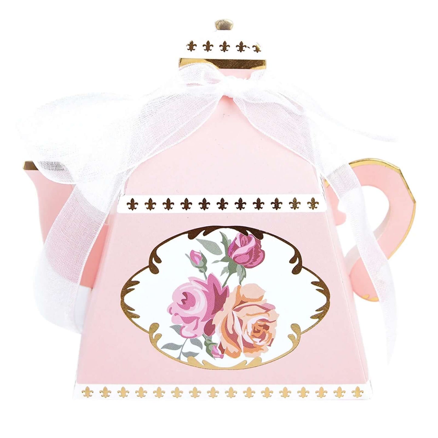 25 Pack 4" Dusty Rose Mini Teapot Favor Boxes, Vintage Rose Gift Boxes with Ribbons