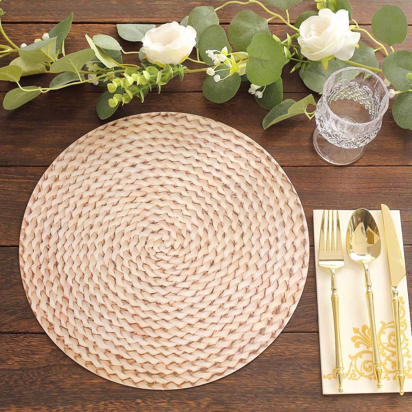 6-Pack Disposable Table Placemats in Wheat with Woven Rattan Print - 700GSM Cardboard Placemats for Rustic Themes & Outdoor Events 13"