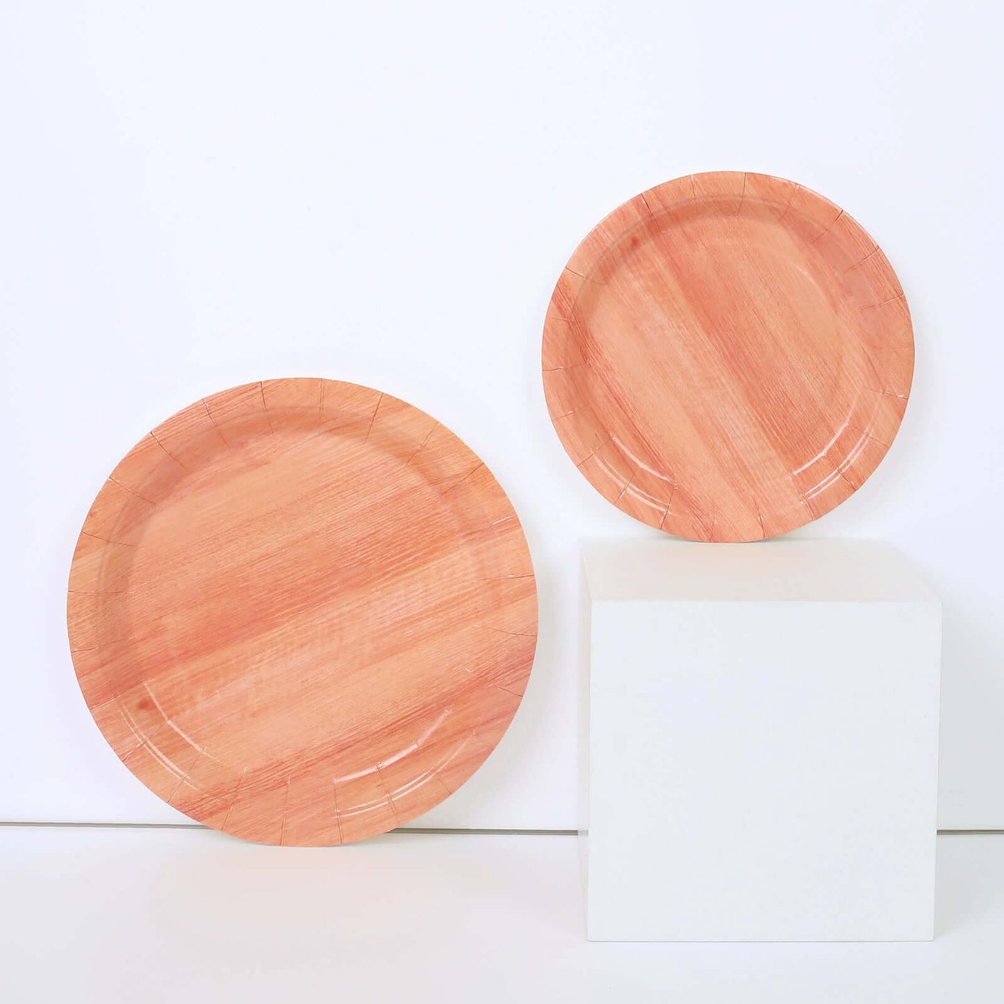 25-Pack Paper 10" Round Dinner Plates Natural Wood Grain Print - Rustic & Nature-Inspired Disposable Party Plates