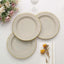 25-Pack Paper 8" Round Dessert Plates in Taupe Sunray Design with Gold Rim - Disposable Heavy Duty 350GSM Appetizer Salad Plates