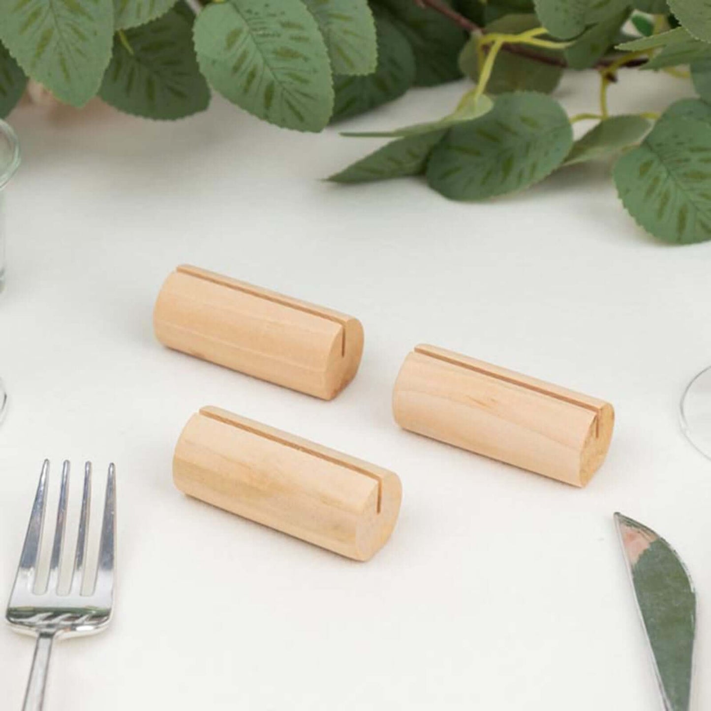 10-Pack Wooden Place Card Holders Farmhouse Cylindrical Design Natural - Rustic Table Number Stands 2"