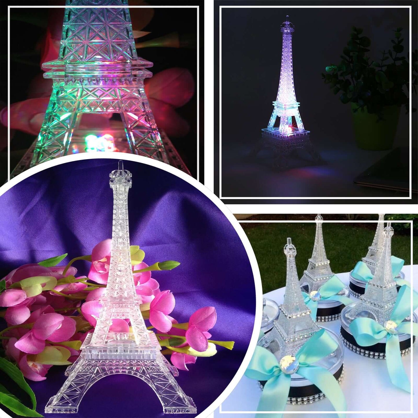LED Centerpiece Eiffel Tower Design Color Changing - Light Up Night Party Decor 10"