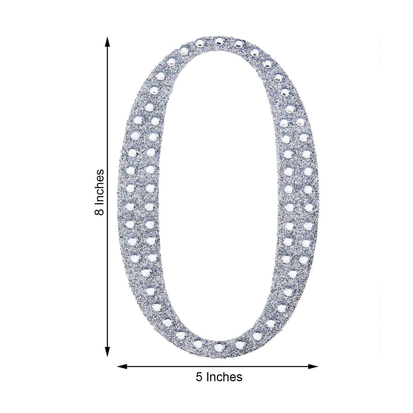 Decorative Rhinestone Number "0" Stickers, Glitter Adhesive Craft Numbers Silver DIY Sparkle Embellishments 8"