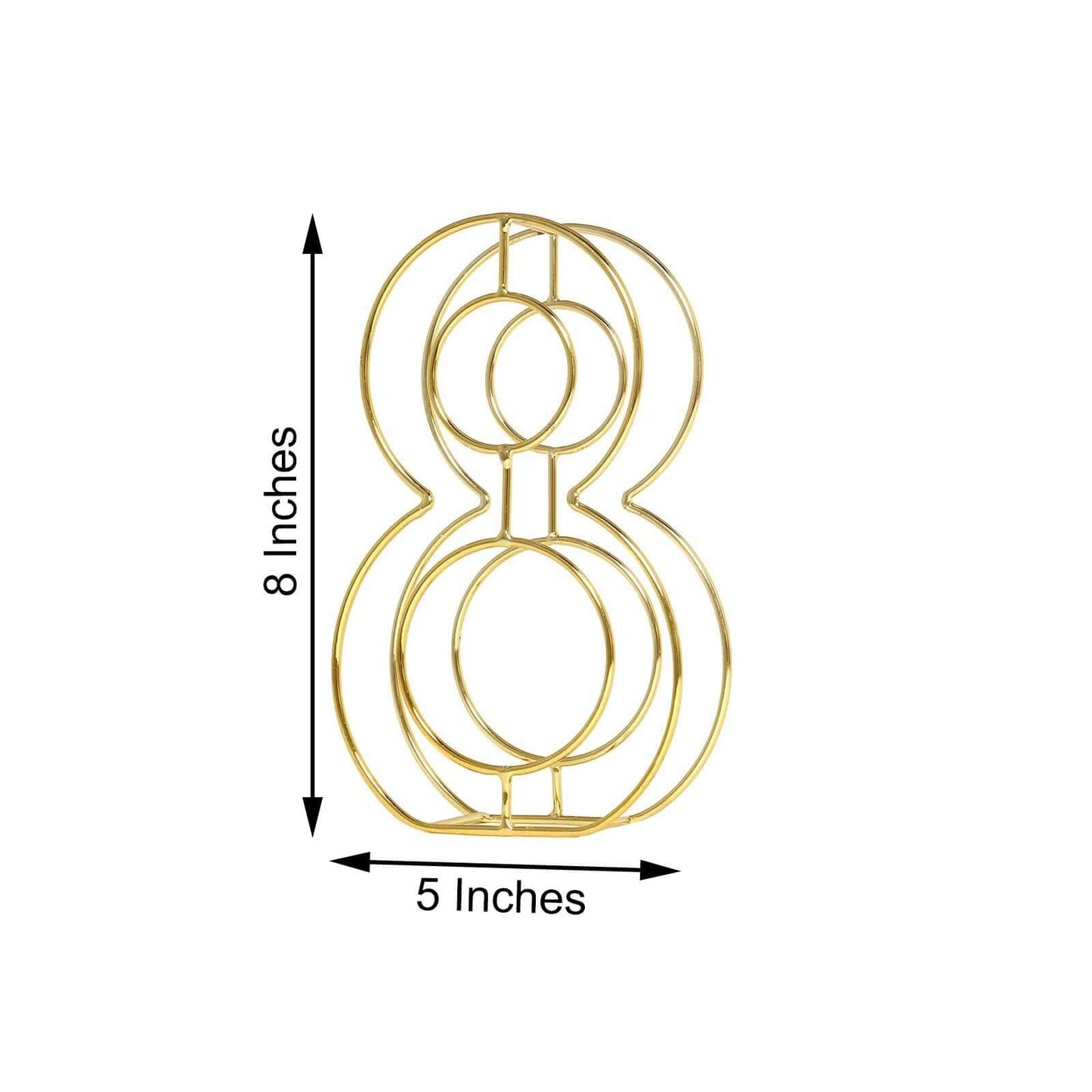 8" Tall Gold Freestanding 3D Decorative Metal Wire Numbers, Wedding Table Numbers -8