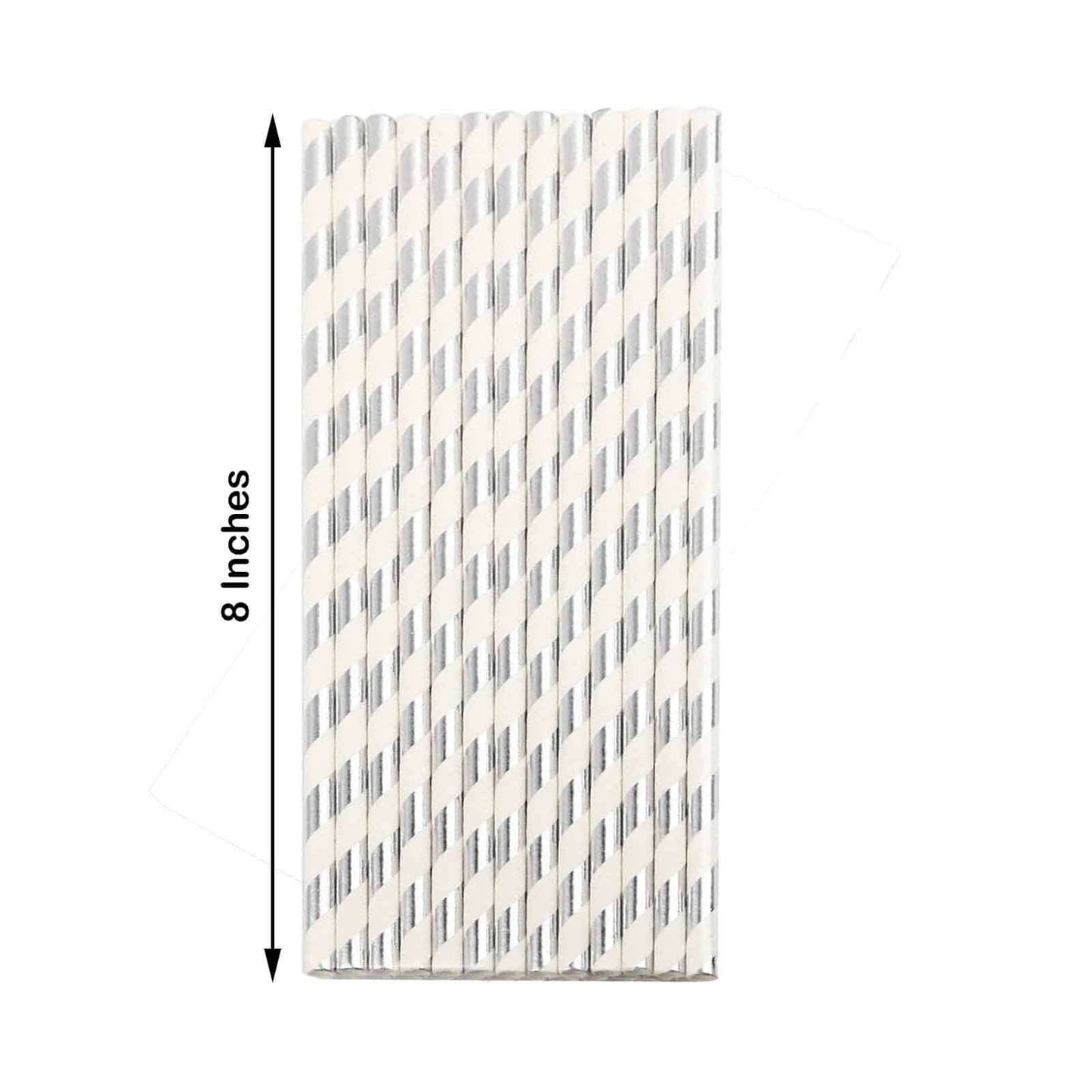 25-Pack Paper Straws White/Silver Striped - Stylish Disposable Straws for Drinks 8"