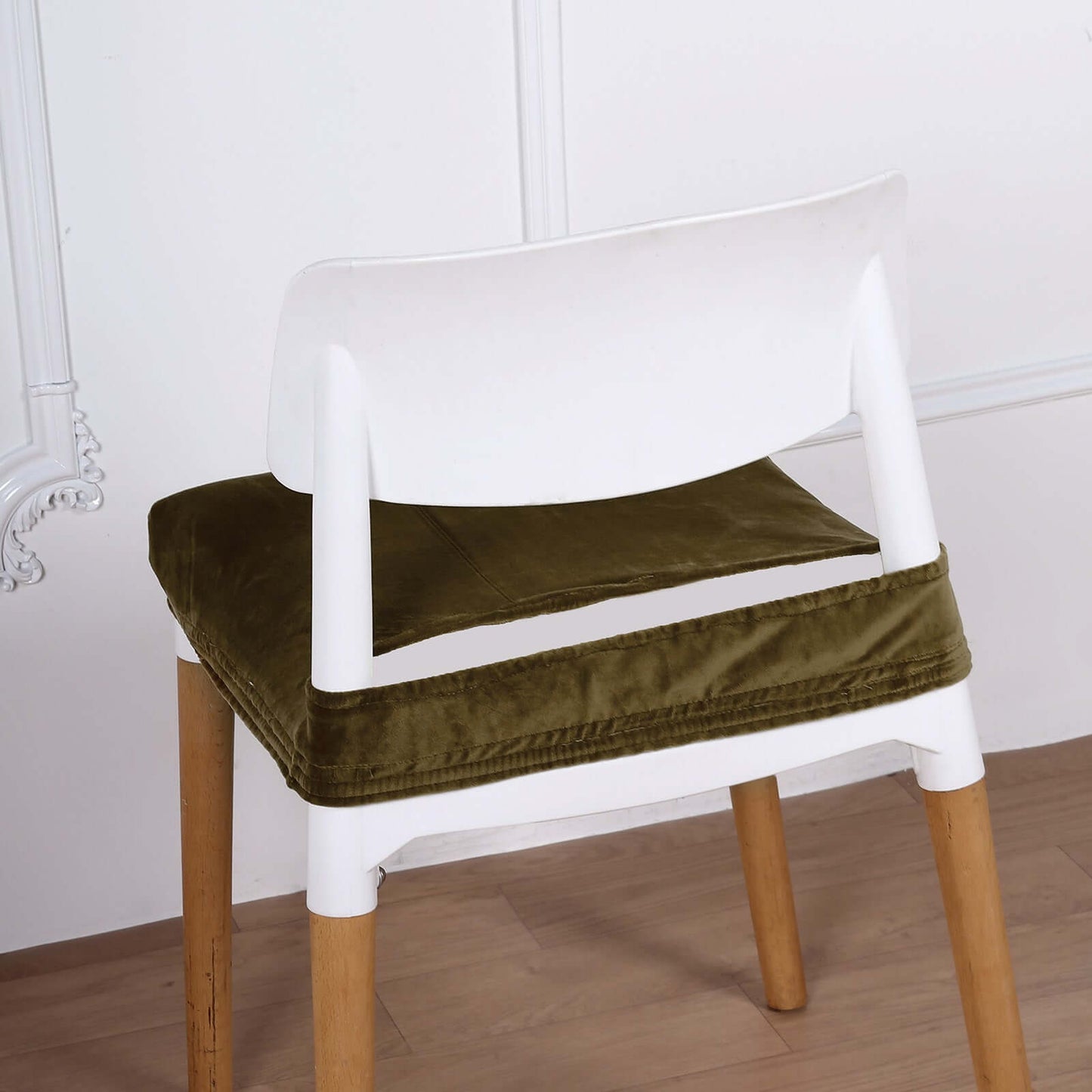 Velvet Chair Cushion Protector Stretch with Tie for Dining Chairs Olive Green - Durable Cover for Formal Gatherings