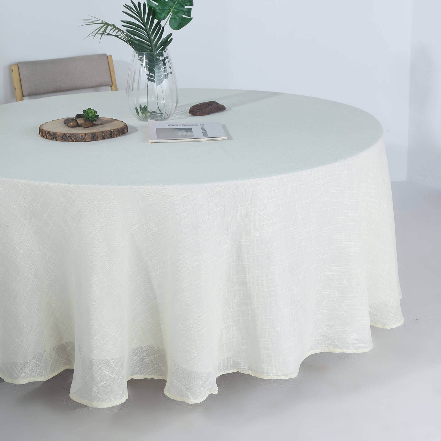 Faux Linen 108" Round Tablecloth White - Slubby Textured & Wrinkle Resistant for Banquets and Receptions
