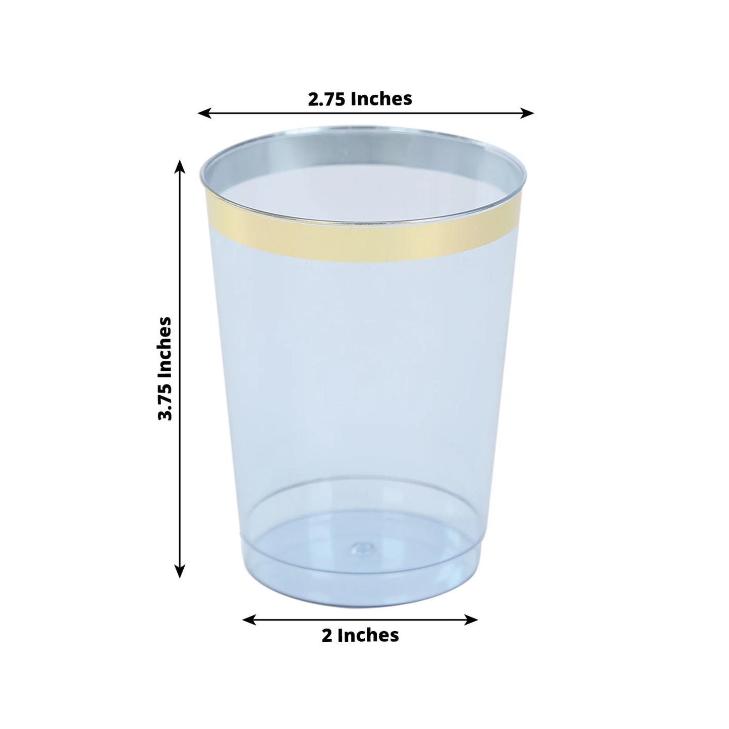 25-Pack Plastic Tumbler Cups Transparent Dusty Blue with Gold Rim - Stylish Disposable Party Glasses 10oz
