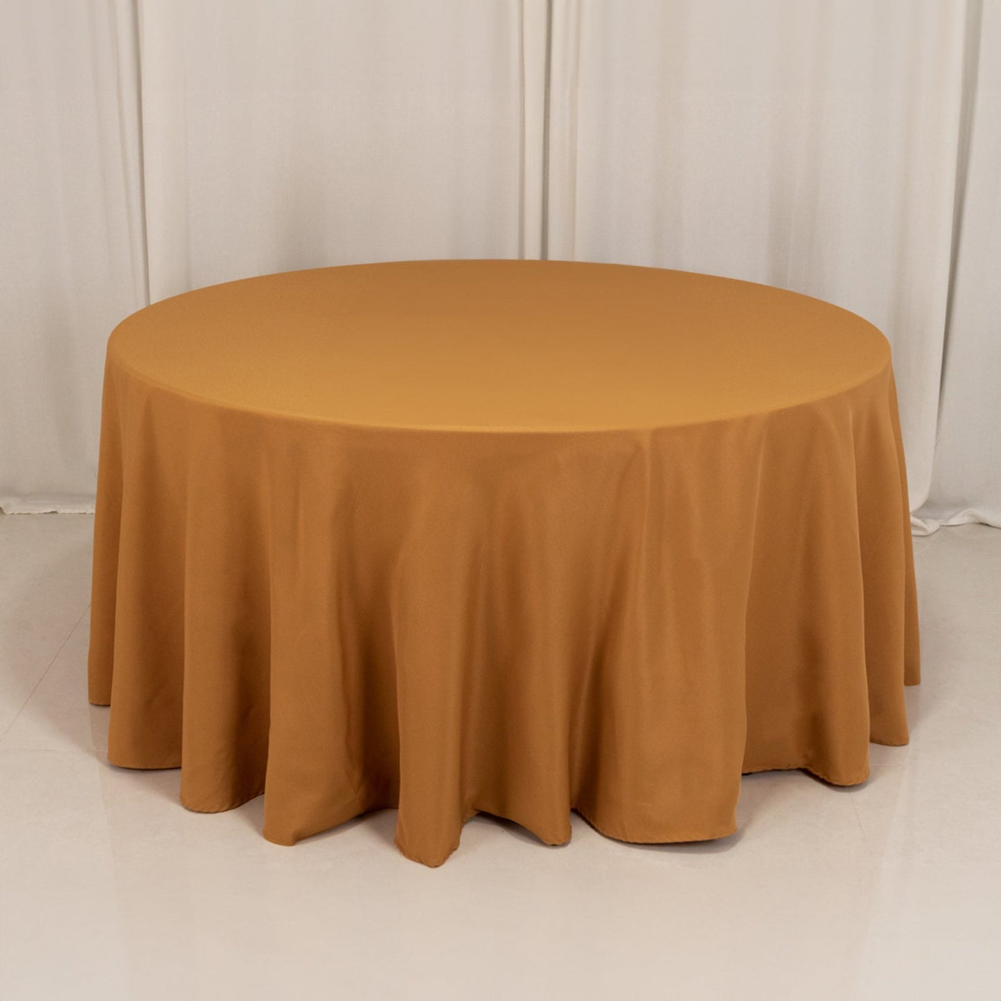 Premium Polyester 120" Round Tablecloth Gold - Seamless 220GSM Wrinkle-Resistant Design for Classy Events