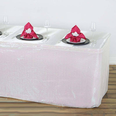 Sequin 14ft Table Skirt White Iridescent - Glitzy Design for Glamorous Celebrations