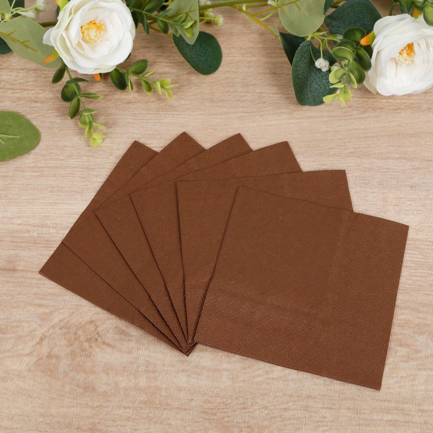 50-Pack Paper Beverage Napkins Cinnamon Brown - 2 Ply Disposable Soft 18GSM Cocktail Napkins 5"x5"