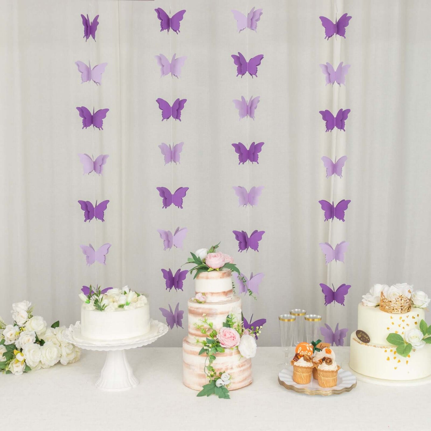 2 Pack 9ft Purple 3D Paper Butterfly Hanging Garland Streamers, Party String Banners