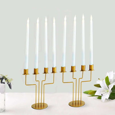 2-Pack Geometric Taper Candelabra 4 Arm Design Gold Metal Decorative Centerpiece - Perfect for Events 8"