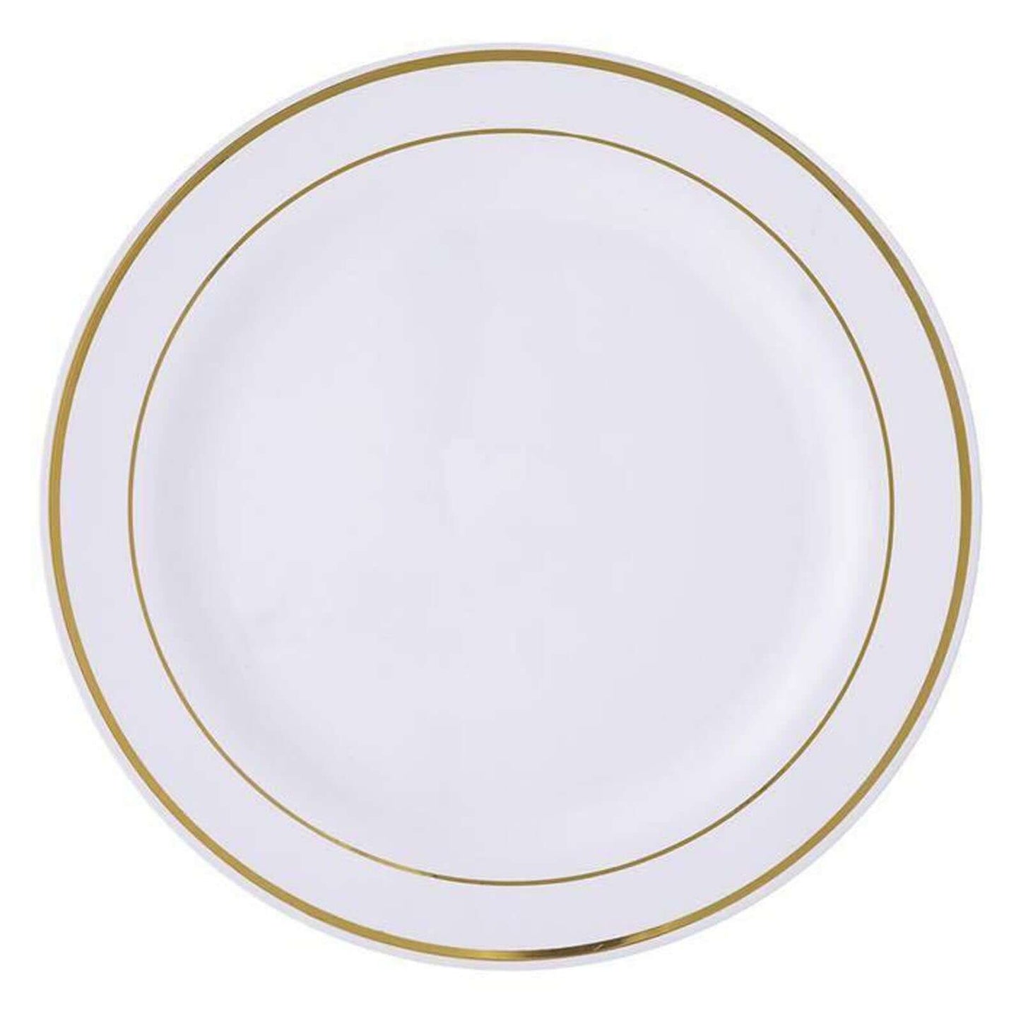 10-Pack Plastic Dessert Plates White with TrÃ¨s Chic Gold Rim - Disposable Plates for Parties 8"