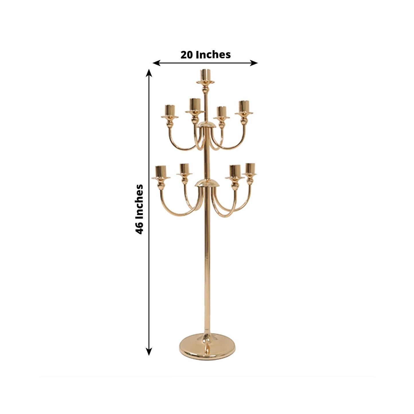 Metal Floor Candelabra Candle Holder, 9-Arm Vintage Taper Stand Gold Table Centerpiece for Weddings & Parties 46" Tall