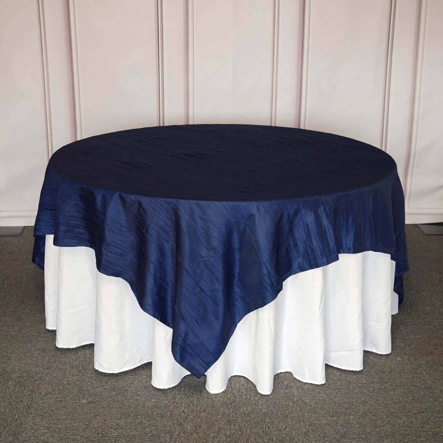 Taffeta 90"x90" Table Overlay Square Tablecloth Navy Blue - Accordion Crinkle Table Cover