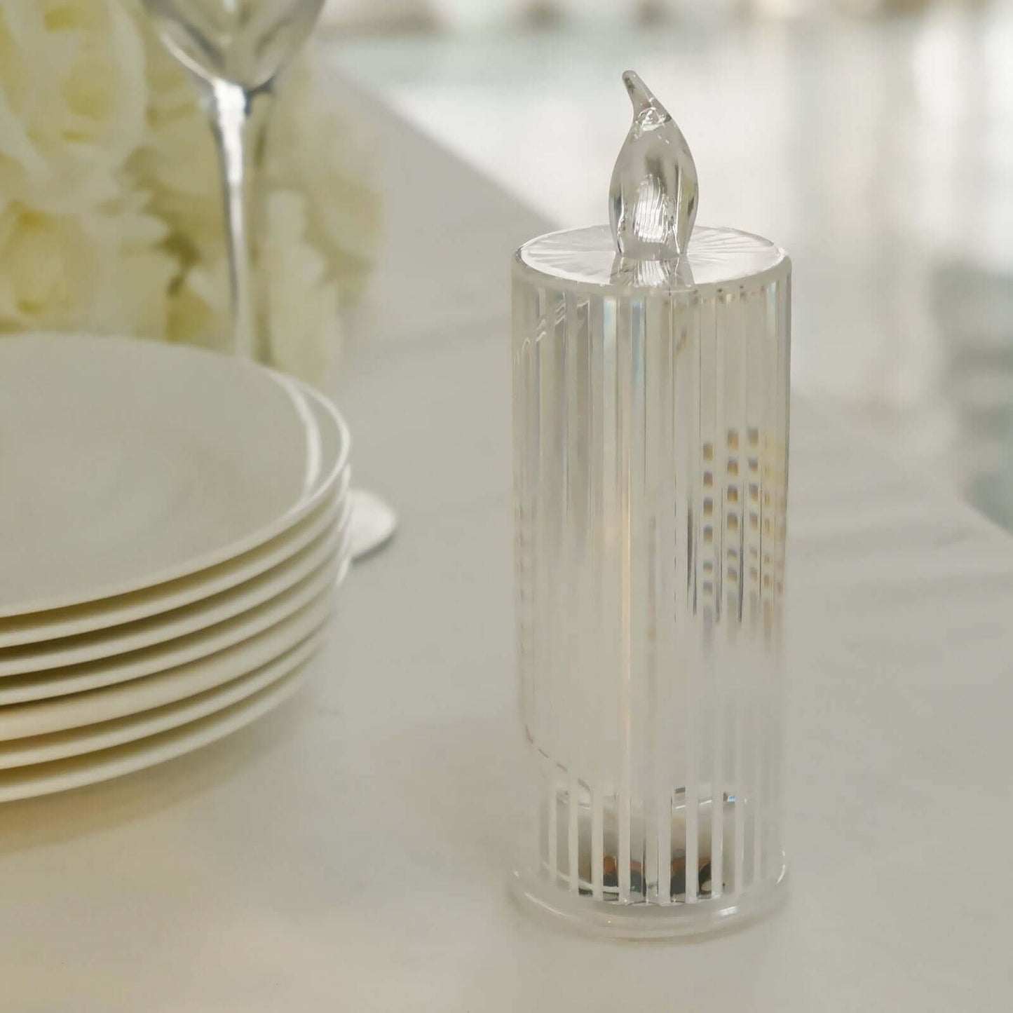 3-Pack LED Flameless Candle Lamps Diamond Acrylic Design Clear Warm White - Battery Operated Pillars 6"