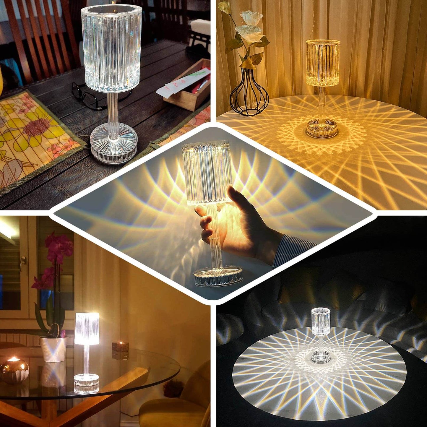 LED Acrylic Table Lamp Cylinder Design Color Changing - Rechargeable Cordless RGB Touch Control Light 10"