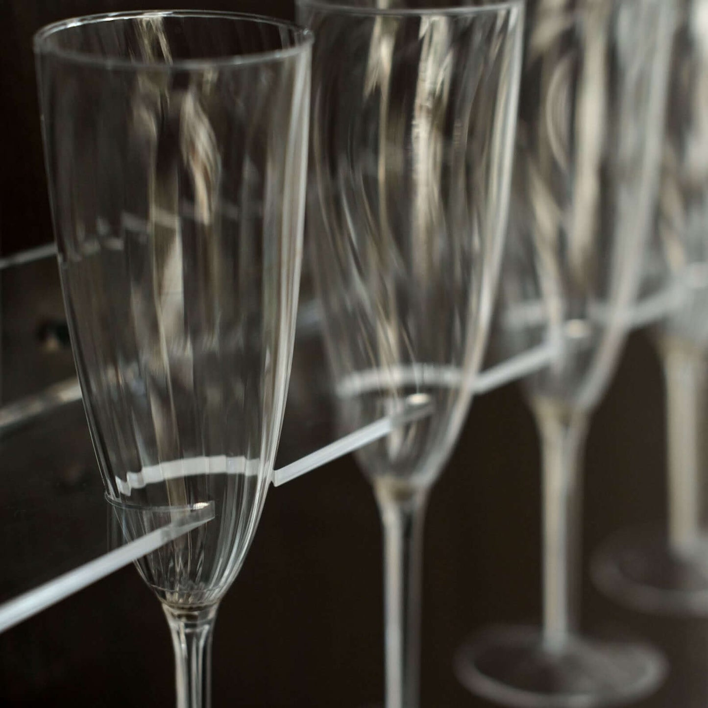 2-Pack Floating Wine Glass Holder Rack Clear Acrylic Holds 12, Wall Mounted Champagne Flute Stemware Hanging Shelves for Events & Home Bar 21"