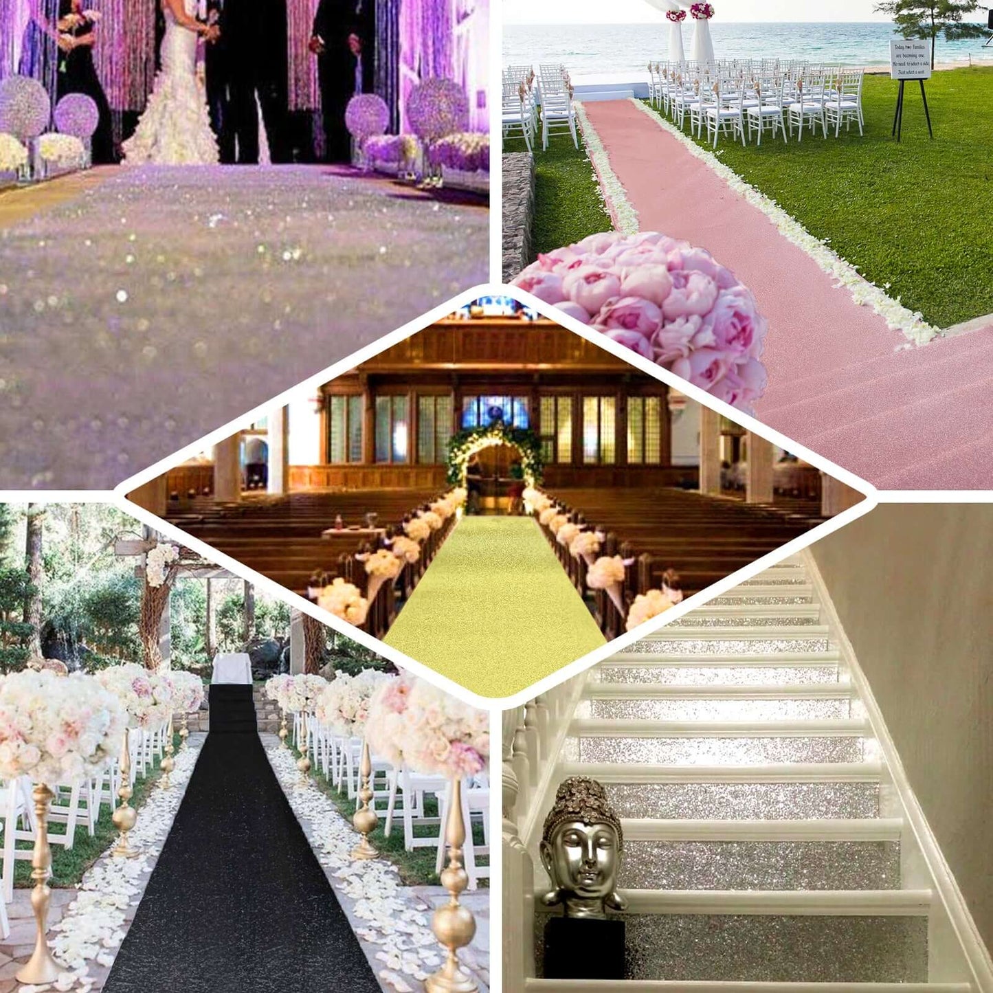 3ftx50ft White Sparkle Glitter Wedding Aisle Runner, Non-Woven Red Carpet Runner - Prom, Hollywood, Glam Parties