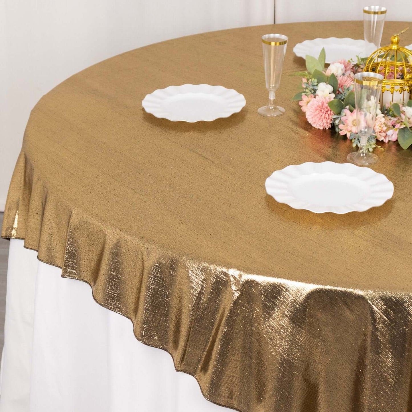 Polyester 72"x72" Table Overlay Square Tablecloth Antique Gold - Sequin Dots Wrinkle-Free Table Cover