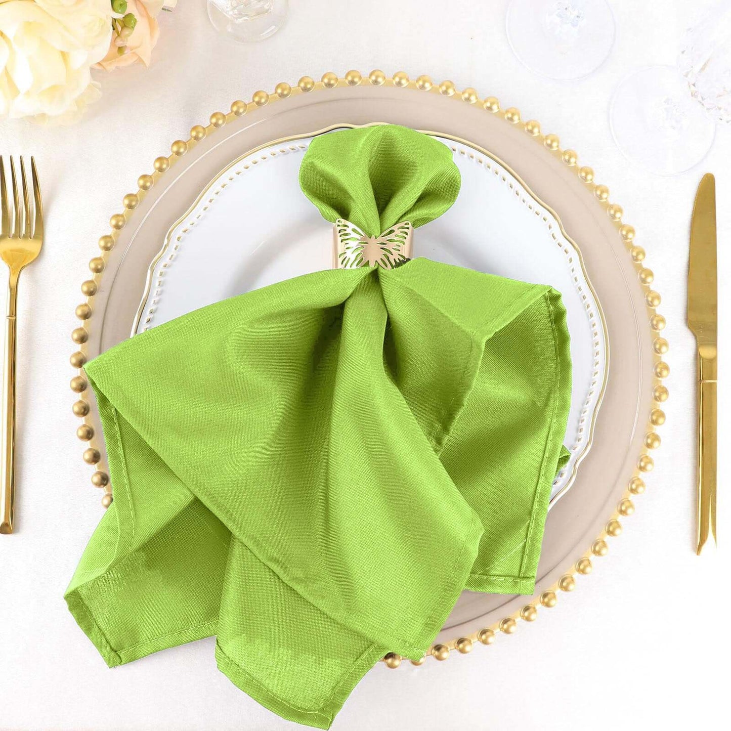 5 Pack Polyester 20"x20" Napkins Apple Green - Wrinkle Resistant & Easy Care Cloth Napkins