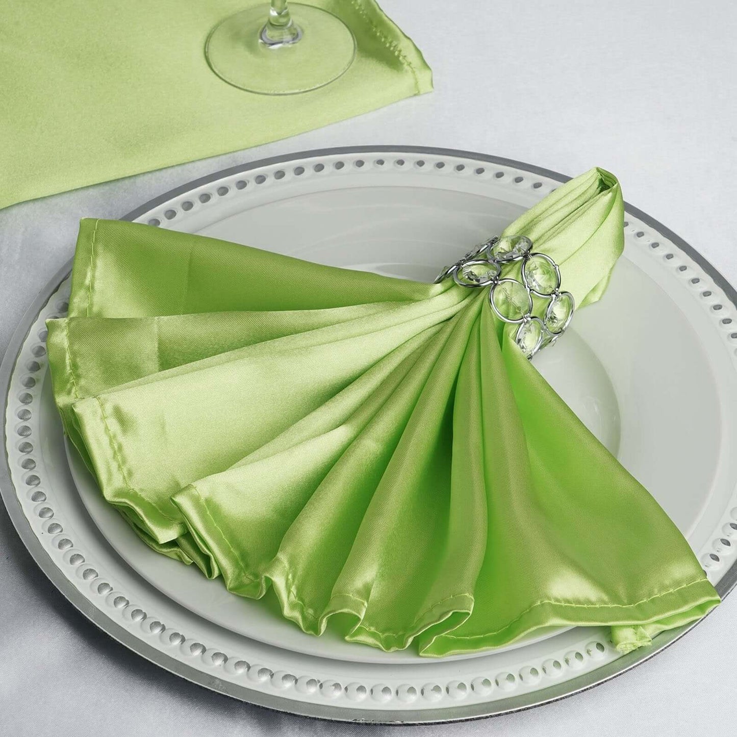 5 Pack Satin 20"x20" Napkins Apple Green - Luxurious Shine & Smooth Dinner Napkins