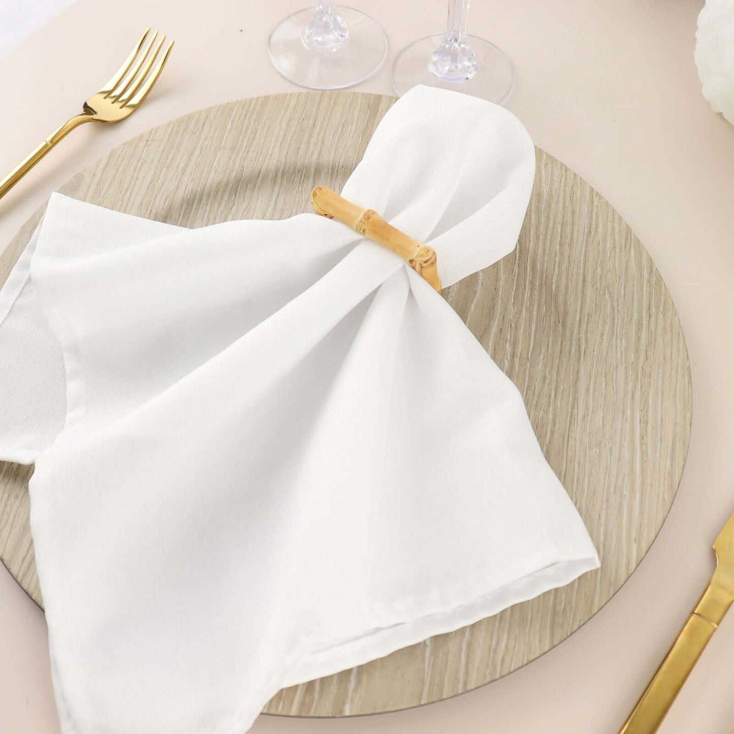 4 Pack Natural Bamboo Wooden Square Napkin Rings, Rustic Boho Chic Napkin Holders