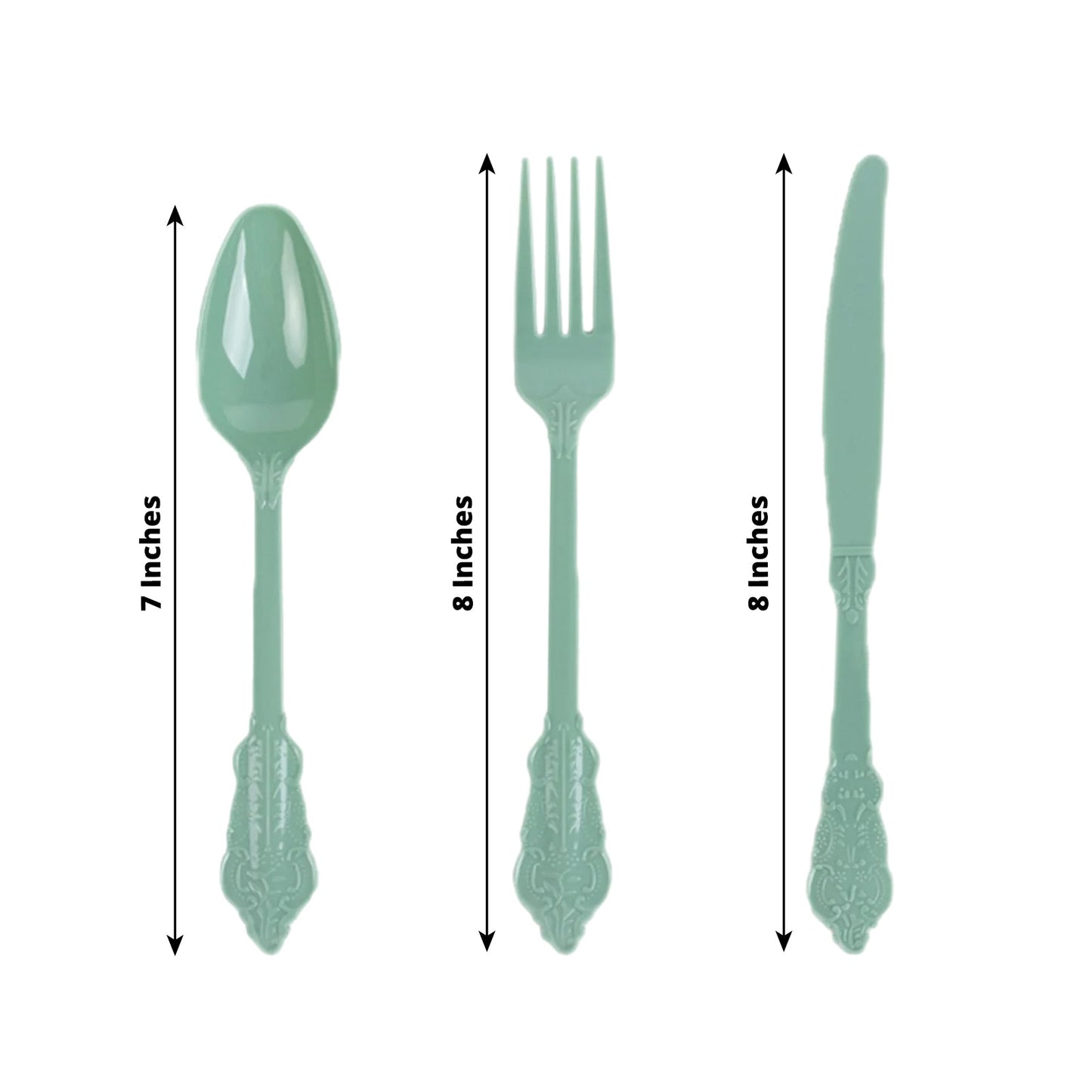 72 Pcs Plastic Silverware Set in Baroque Style Dusty Sage Green - Heavy Duty Disposable Knife, Fork, and Spoon Set